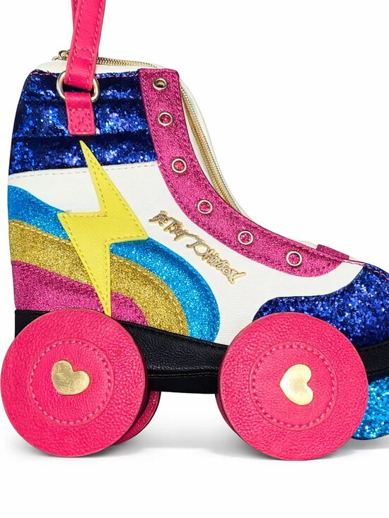 Betsey Johnson Handbags - Betsey Johnson Roller Skate Blue Pink Yellow Rainbow Glitter Crossbody Bag Purse